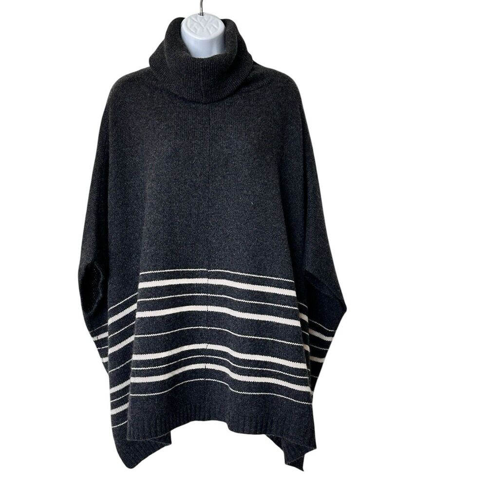 360 CASHMERE turtleneck poncho sweater Gray Square Cut Striped Draped